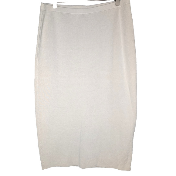 Eileen Fisher Bone Ivory Silk Blend Interlock Knit Straight Pencil Skirt LG PT - Picture 2 of 7
